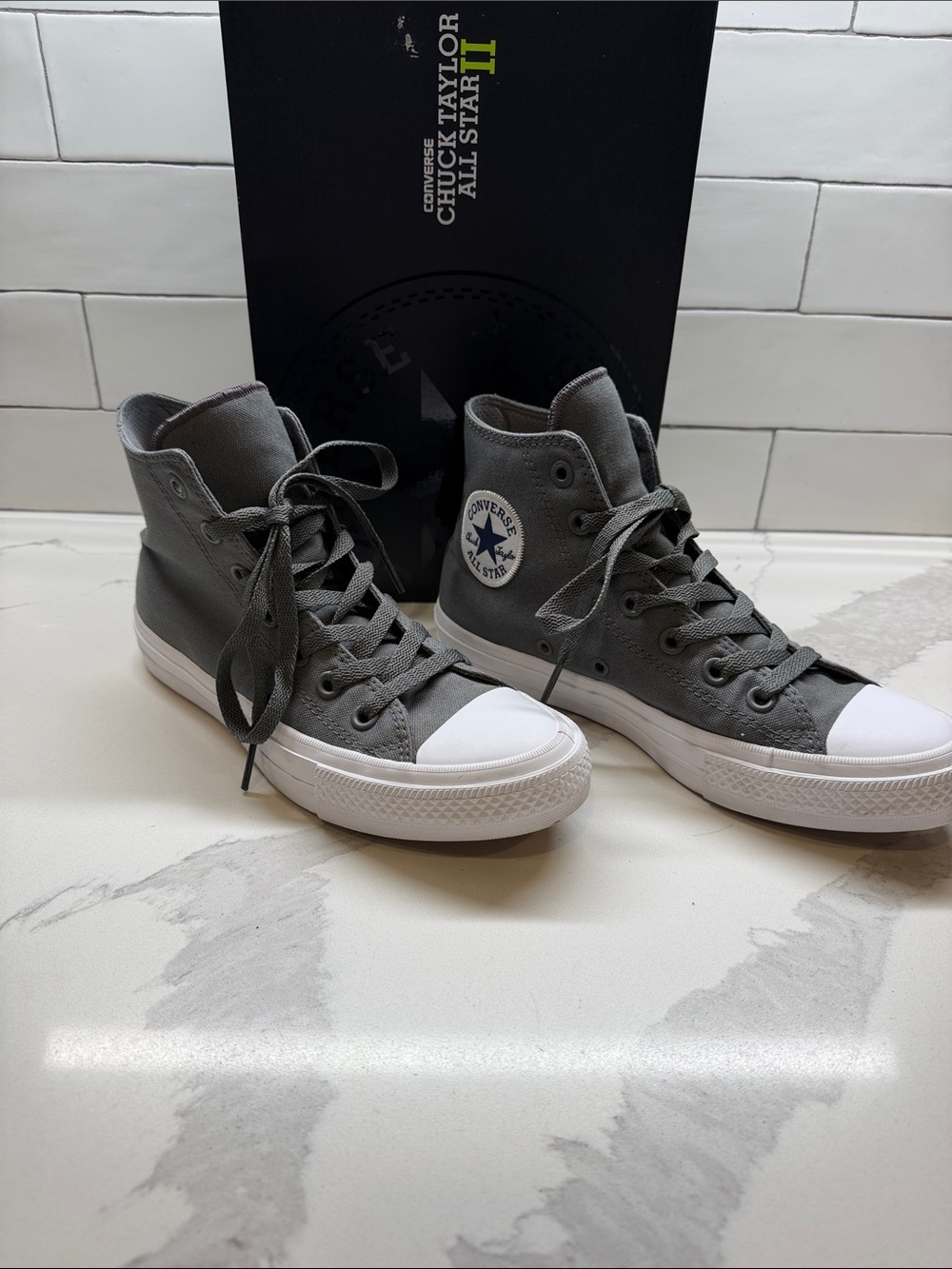 Converse Gray High Top Canvas Sneakers with White Sole